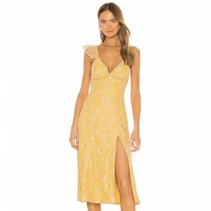 Majorelle Dress Draven Pastel Yellow Lace Flutter Sleeve Midi Dress